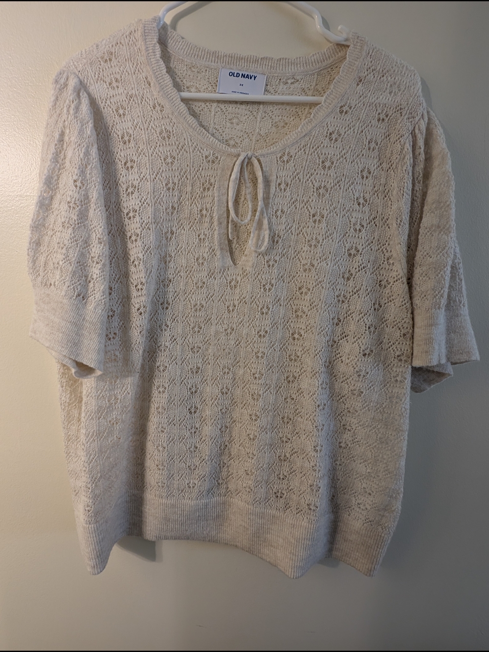 Old Navy Cream Open-Knit Scoop Neck Sweater with Tie